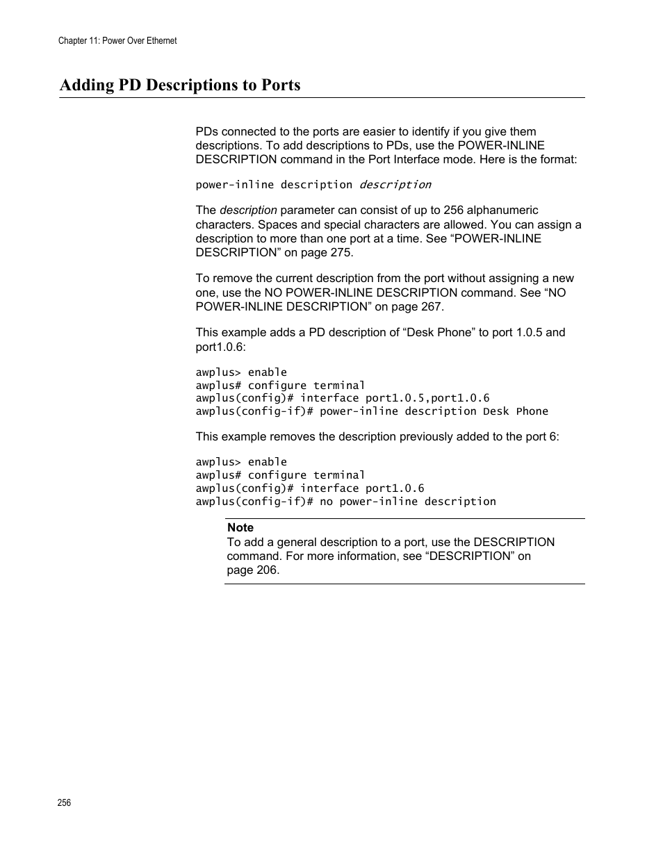 Adding pd descriptions to ports | Allied Telesis AT-FS970M Series User Manual | Page 256 / 1938