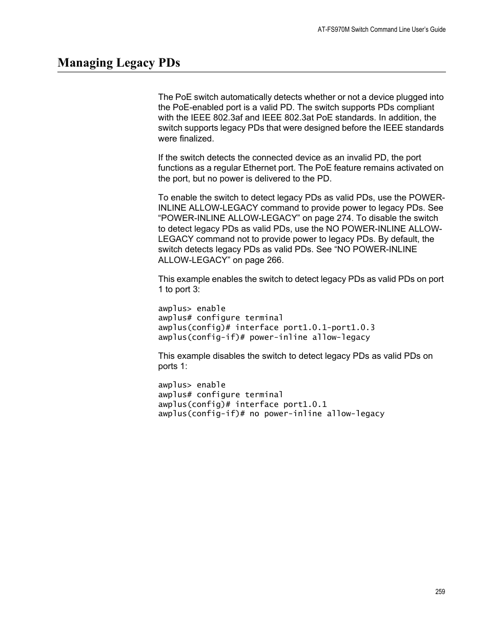 Managing legacy pds | Allied Telesis AT-FS970M Series User Manual | Page 259 / 1938