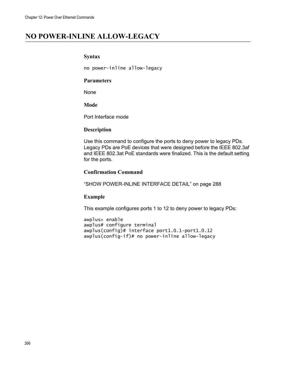 No power-inline allow-legacy | Allied Telesis AT-FS970M Series User Manual | Page 266 / 1938