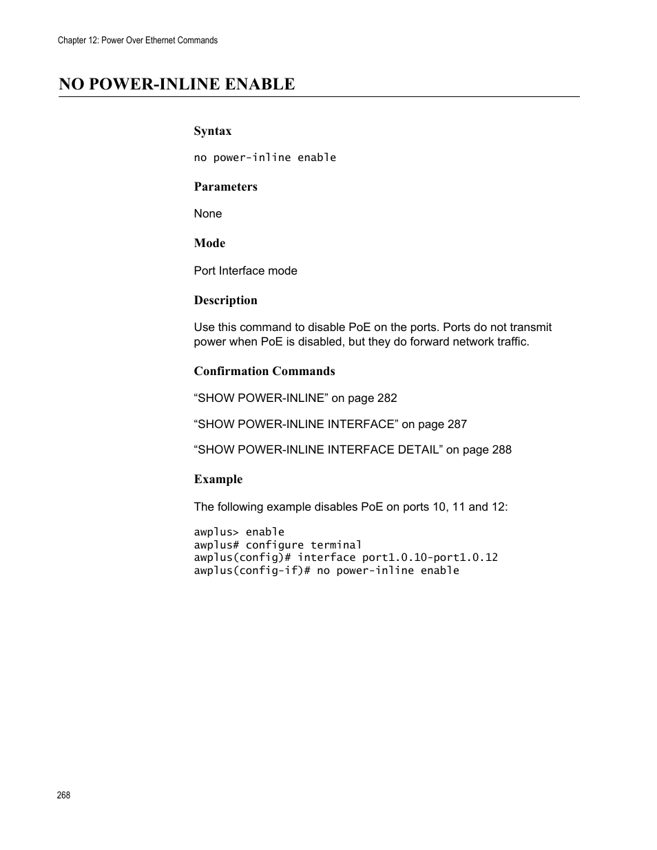 No power-inline enable | Allied Telesis AT-FS970M Series User Manual | Page 268 / 1938