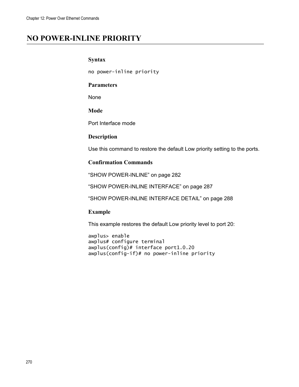 No power-inline priority | Allied Telesis AT-FS970M Series User Manual | Page 270 / 1938