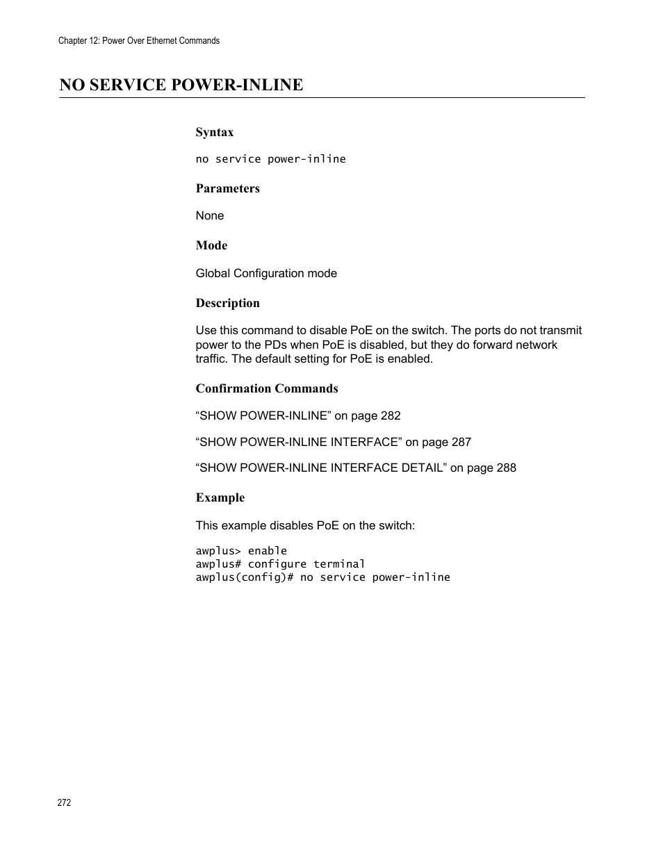 No service power-inline | Allied Telesis AT-FS970M Series User Manual | Page 272 / 1938