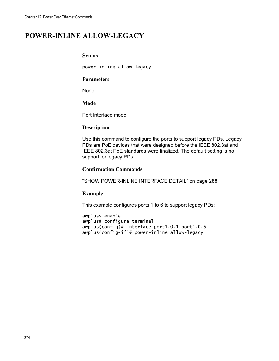 Power-inline allow-legacy | Allied Telesis AT-FS970M Series User Manual | Page 274 / 1938
