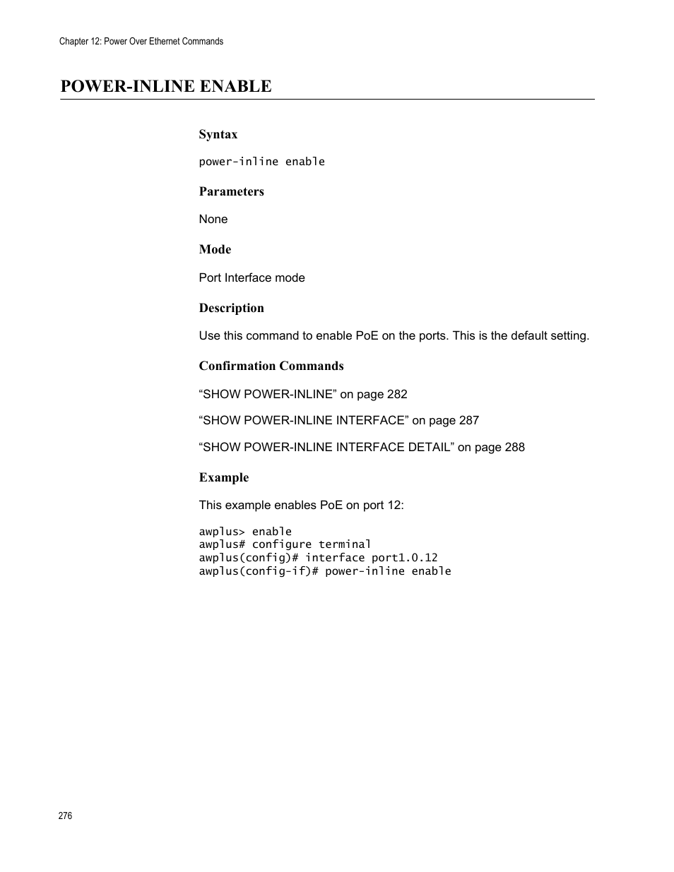 Power-inline enable | Allied Telesis AT-FS970M Series User Manual | Page 276 / 1938