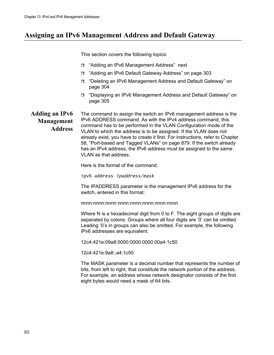 Adding an ipv6 management address | Allied Telesis AT-FS970M Series User Manual | Page 302 / 1938