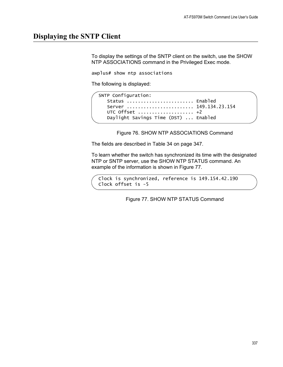Displaying the sntp client | Allied Telesis AT-FS970M Series User Manual | Page 337 / 1938