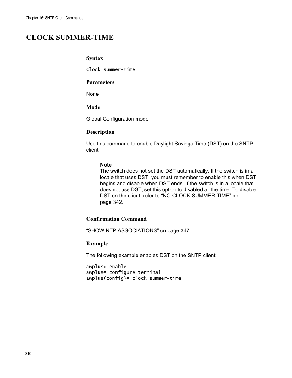 Clock summer-time | Allied Telesis AT-FS970M Series User Manual | Page 340 / 1938