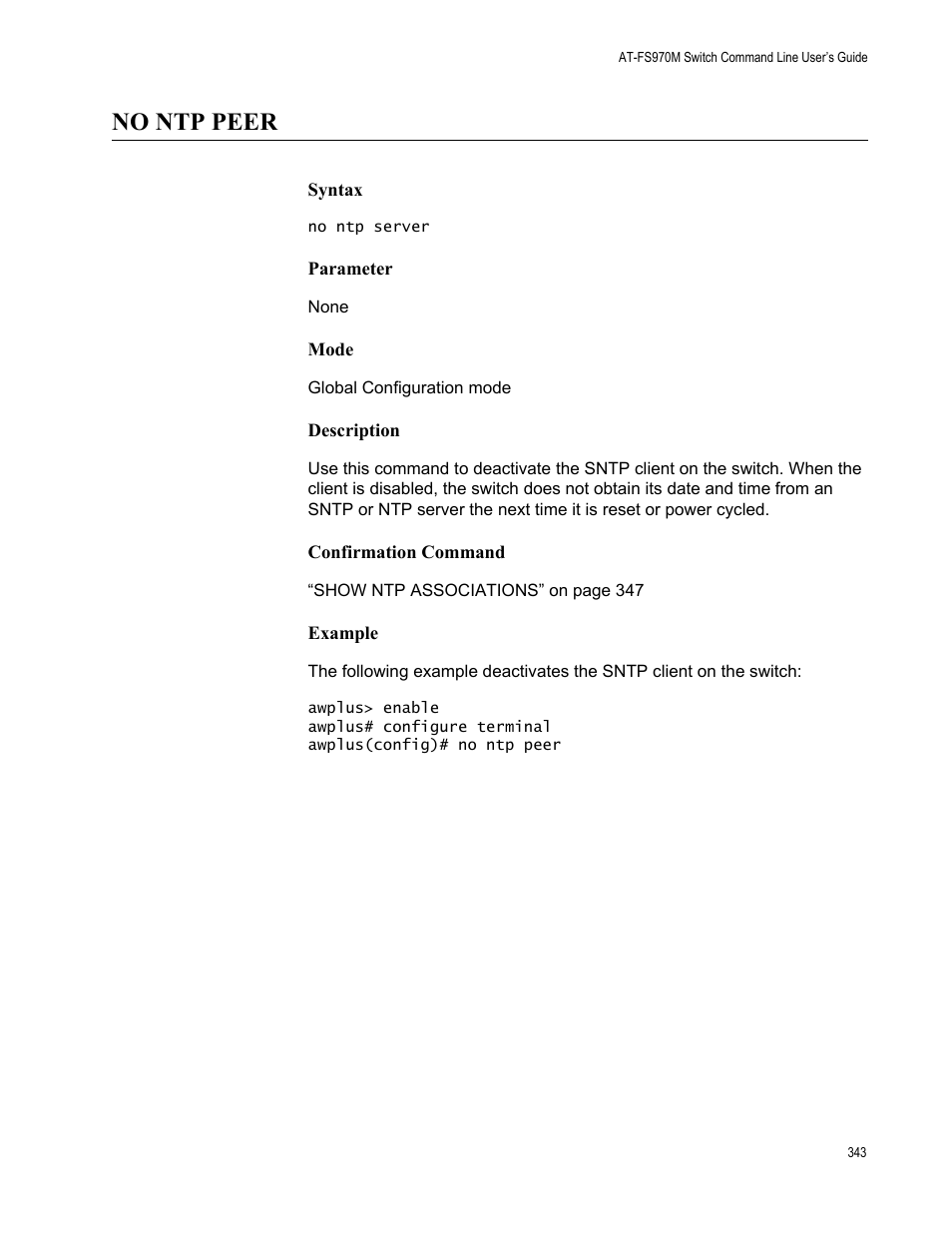 No ntp peer | Allied Telesis AT-FS970M Series User Manual | Page 343 / 1938