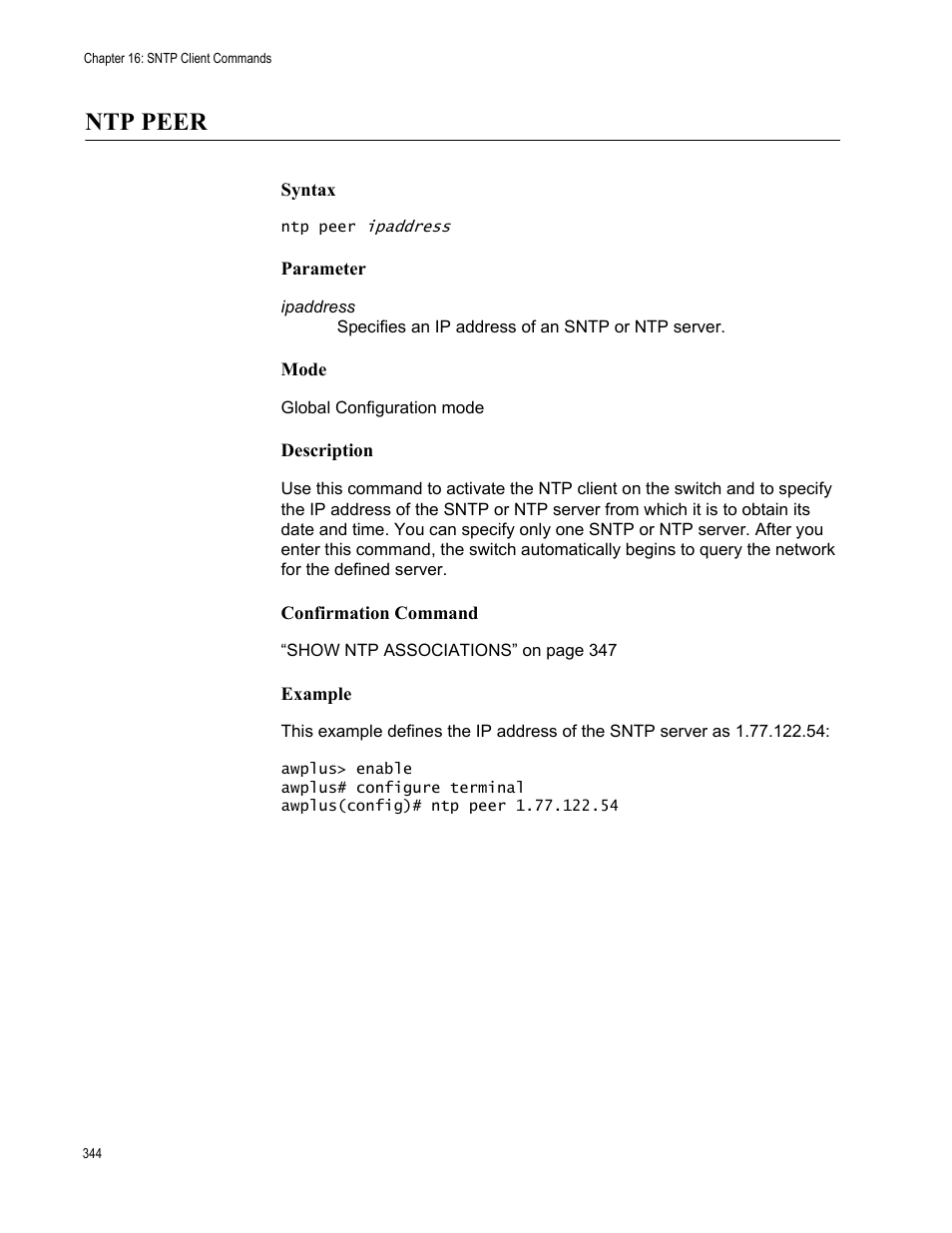 Ntp peer | Allied Telesis AT-FS970M Series User Manual | Page 344 / 1938