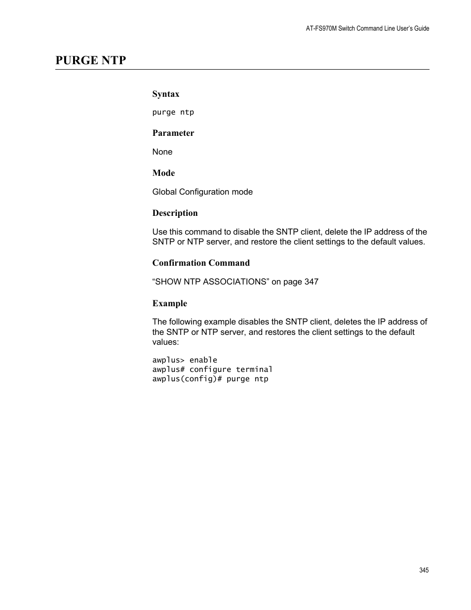 Purge ntp | Allied Telesis AT-FS970M Series User Manual | Page 345 / 1938