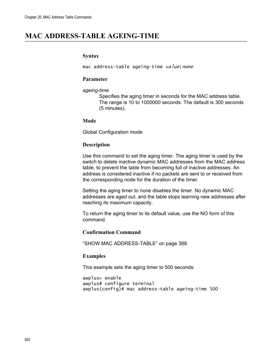 Mac address-table ageing-time | Allied Telesis AT-FS970M Series User Manual | Page 382 / 1938