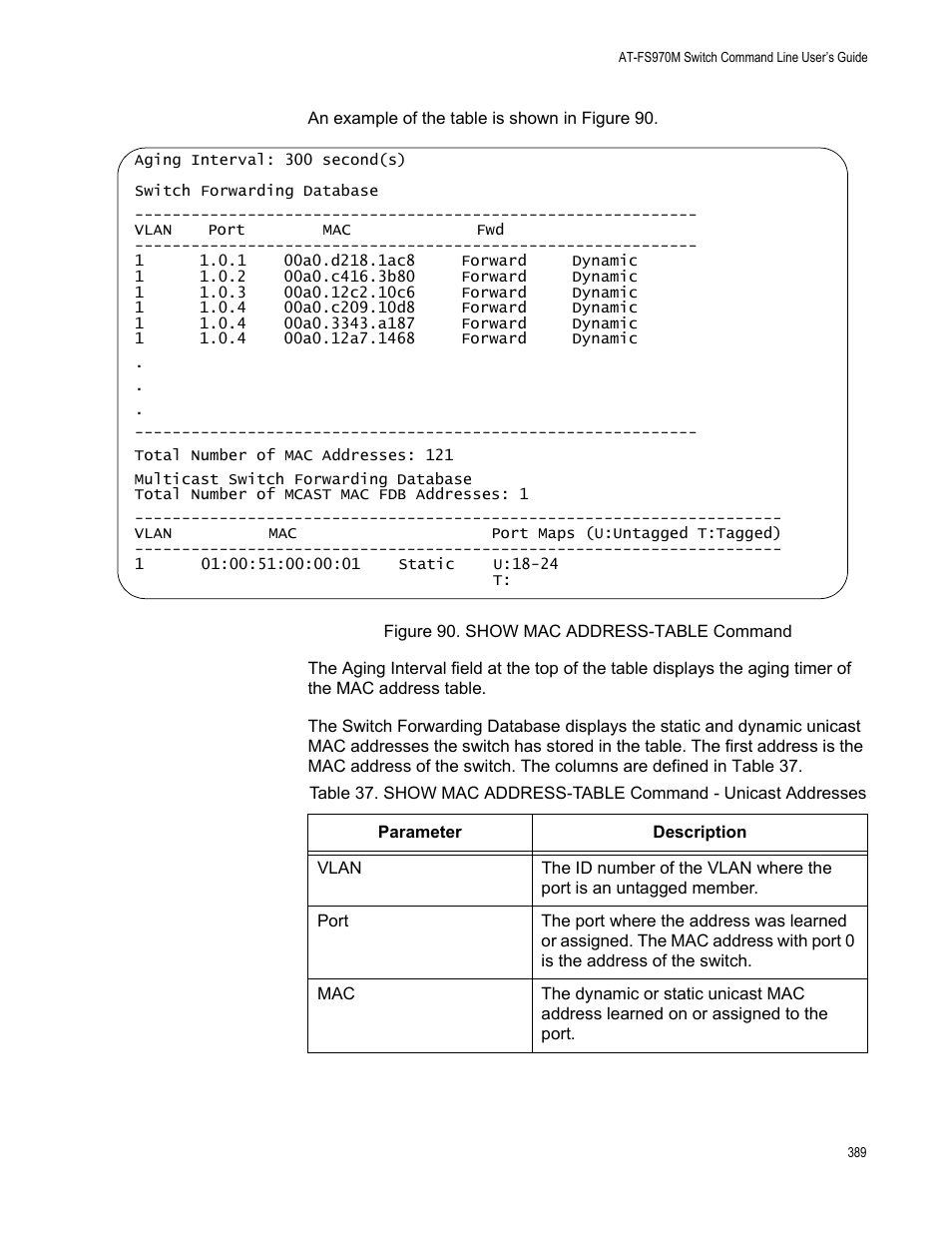 Figure 90. show mac address-table command | Allied Telesis AT-FS970M Series User Manual | Page 389 / 1938