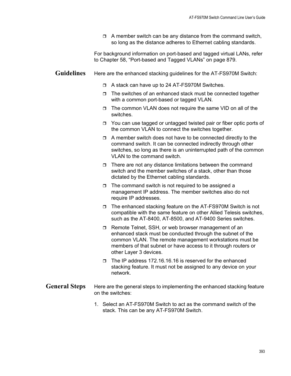 Guidelines general steps, Guidelines, General steps | Allied Telesis AT-FS970M Series User Manual | Page 393 / 1938