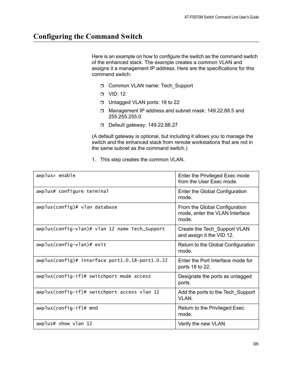 Configuring the command switch | Allied Telesis AT-FS970M Series User Manual | Page 395 / 1938