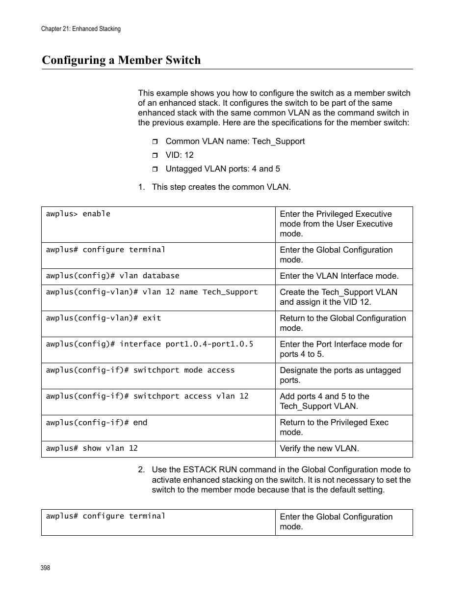 Configuring a member switch | Allied Telesis AT-FS970M Series User Manual | Page 398 / 1938