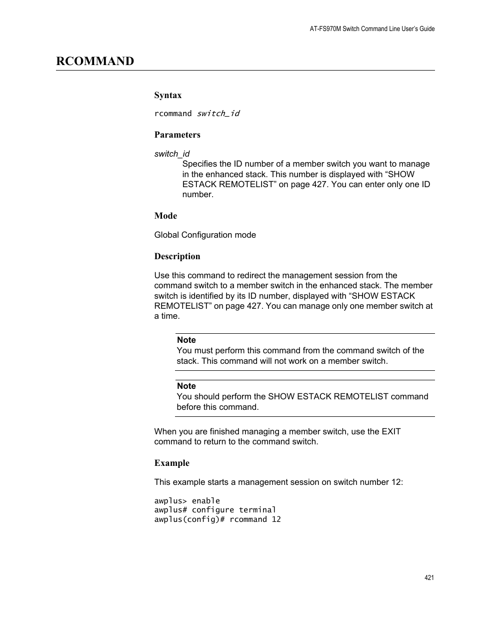 Rcommand | Allied Telesis AT-FS970M Series User Manual | Page 421 / 1938