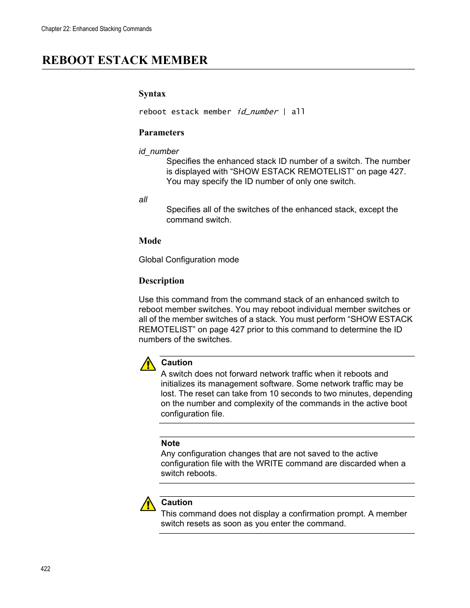 Reboot estack member | Allied Telesis AT-FS970M Series User Manual | Page 422 / 1938