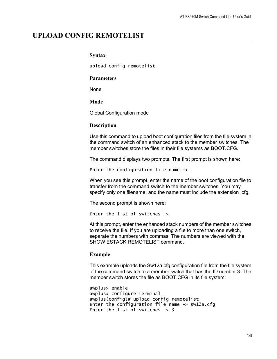 Upload config remotelist | Allied Telesis AT-FS970M Series User Manual | Page 429 / 1938