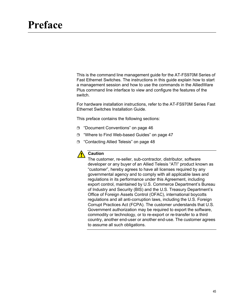 Preface | Allied Telesis AT-FS970M Series User Manual | Page 45 / 1938