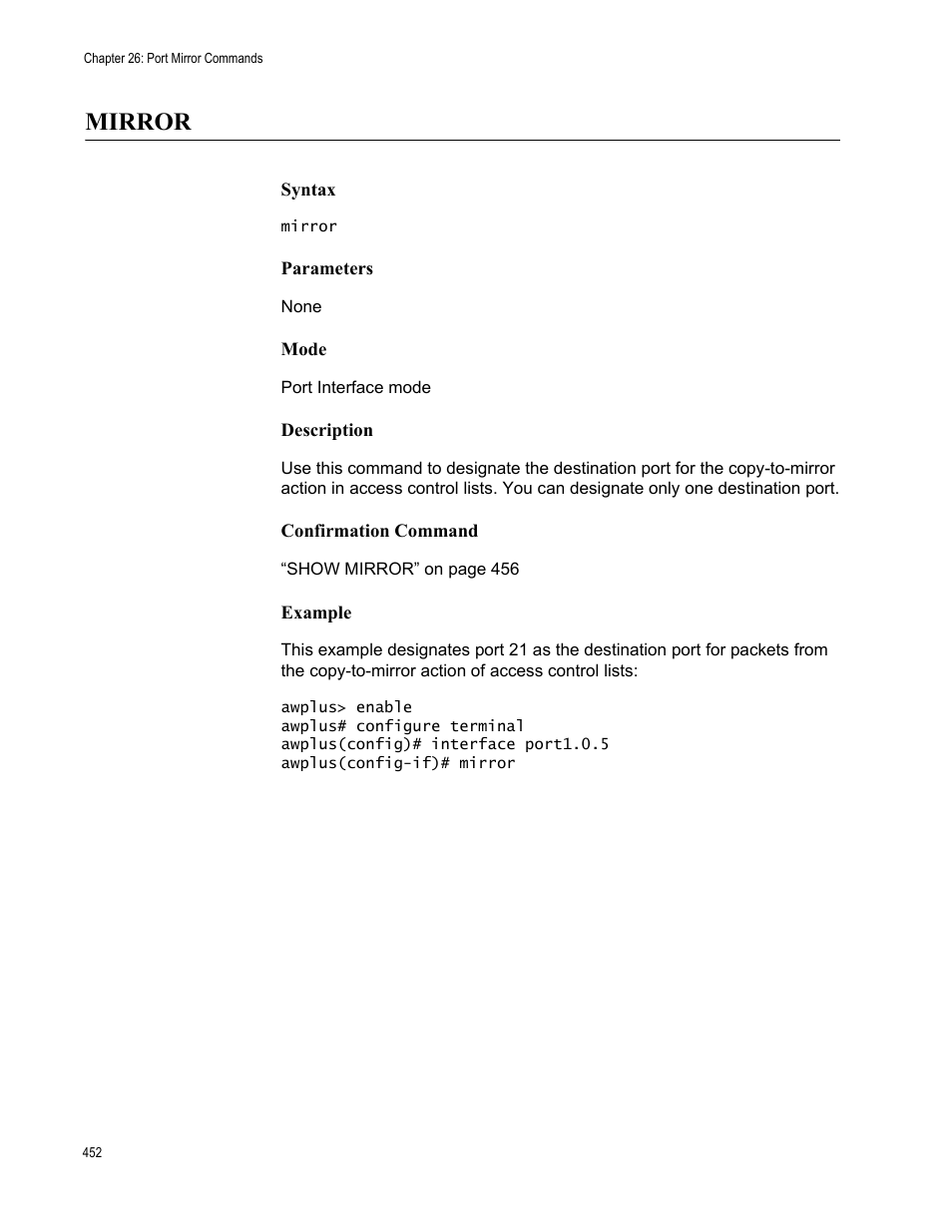 Mirror | Allied Telesis AT-FS970M Series User Manual | Page 452 / 1938