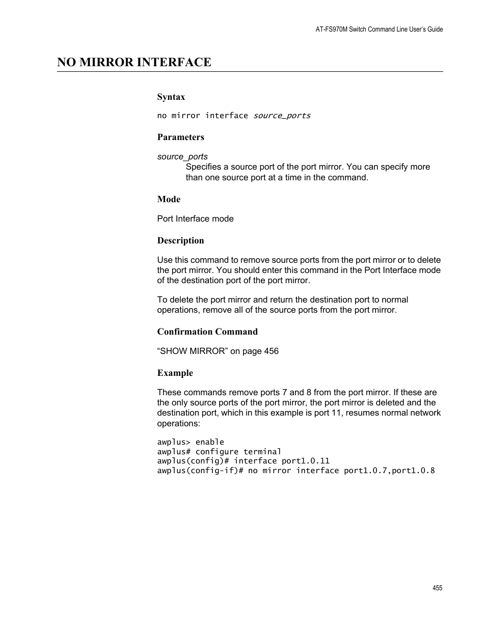 No mirror interface | Allied Telesis AT-FS970M Series User Manual | Page 455 / 1938