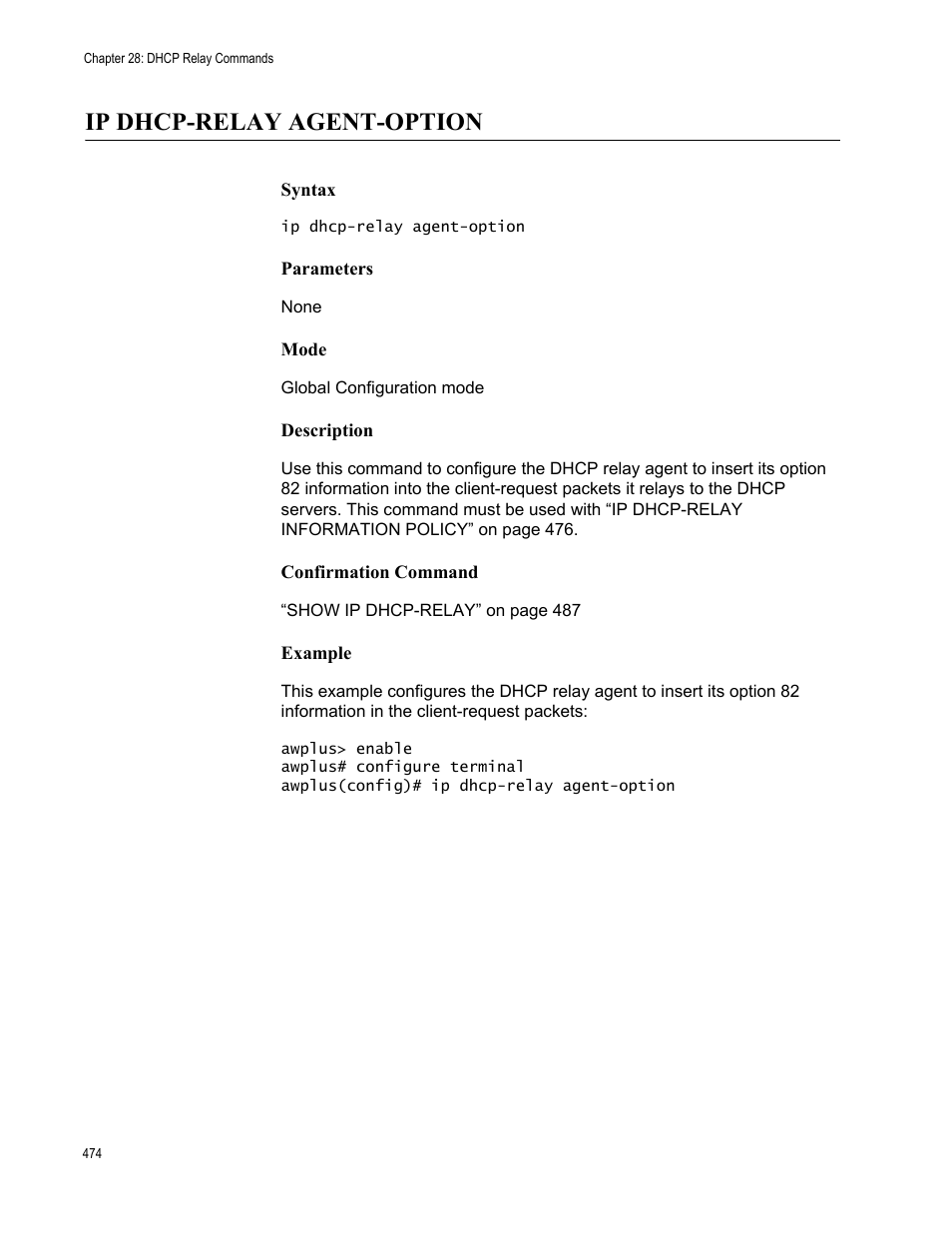 Ip dhcp-relay agent-option | Allied Telesis AT-FS970M Series User Manual | Page 474 / 1938