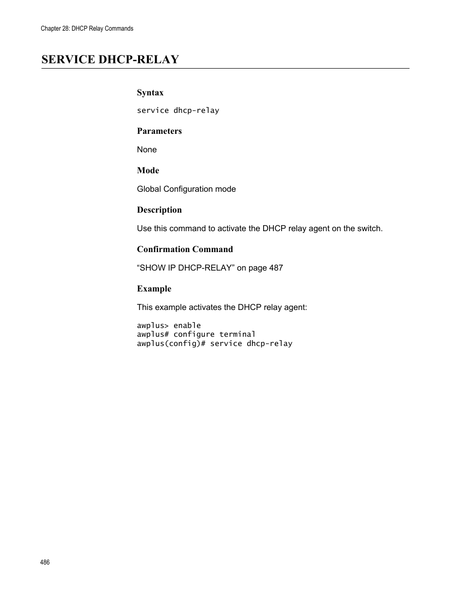 Service dhcp-relay | Allied Telesis AT-FS970M Series User Manual | Page 486 / 1938