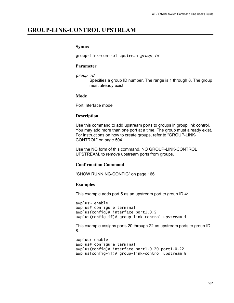 Group-link-control upstream | Allied Telesis AT-FS970M Series User Manual | Page 507 / 1938