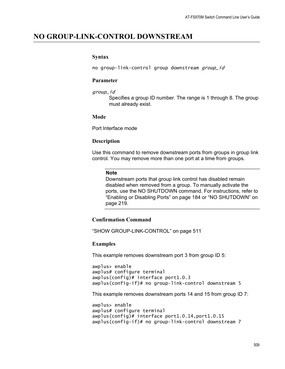 No group-link-control downstream | Allied Telesis AT-FS970M Series User Manual | Page 509 / 1938