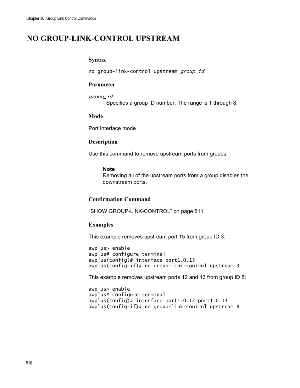 No group-link-control upstream | Allied Telesis AT-FS970M Series User Manual | Page 510 / 1938