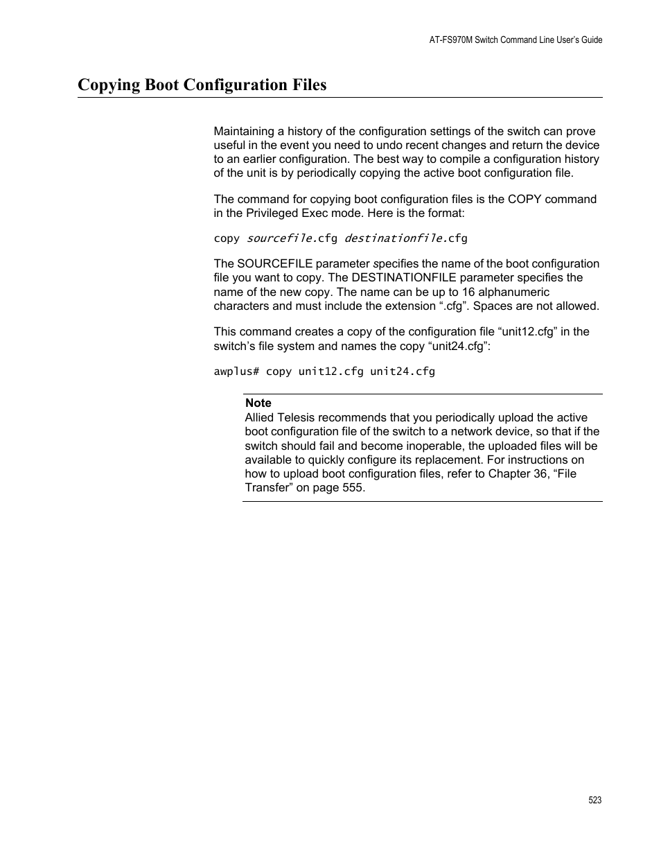 Copying boot configuration files | Allied Telesis AT-FS970M Series User Manual | Page 523 / 1938