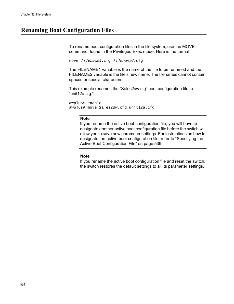 Renaming boot configuration files | Allied Telesis AT-FS970M Series User Manual | Page 524 / 1938