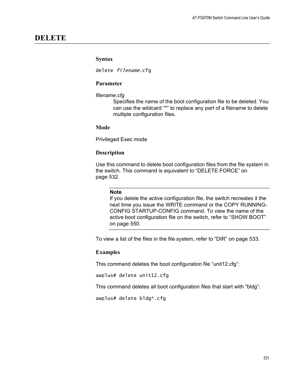 Delete | Allied Telesis AT-FS970M Series User Manual | Page 531 / 1938