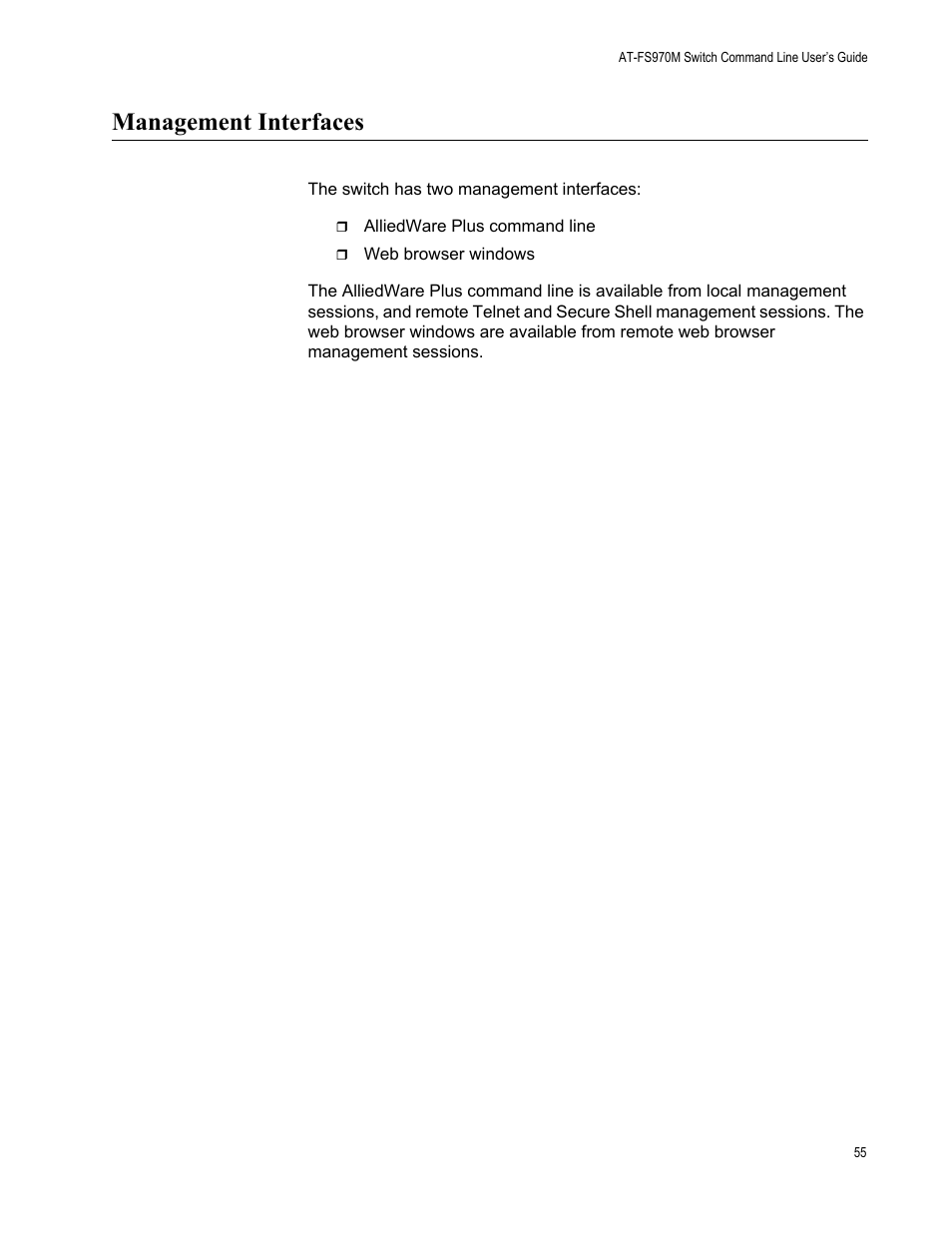 Management interfaces | Allied Telesis AT-FS970M Series User Manual | Page 55 / 1938