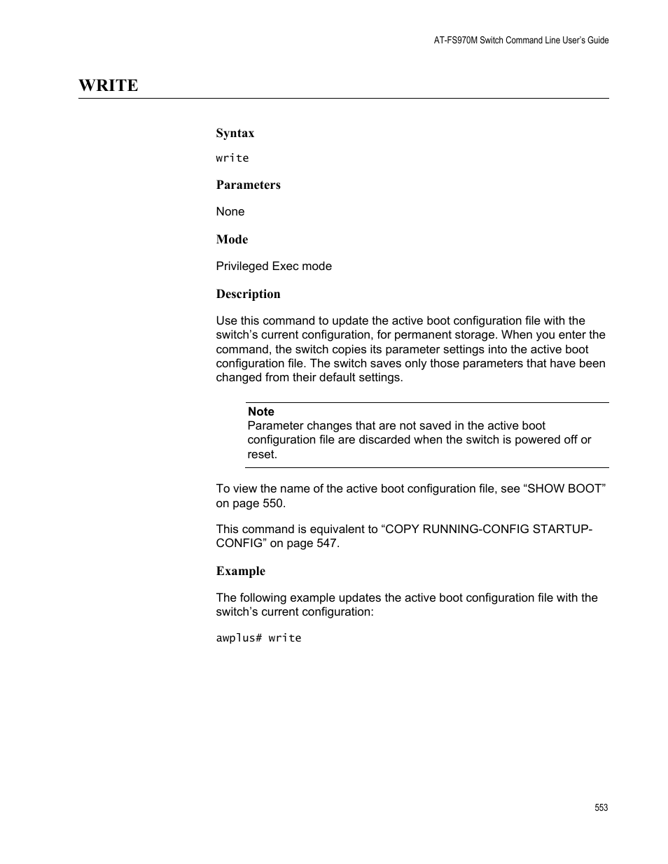 Write | Allied Telesis AT-FS970M Series User Manual | Page 553 / 1938