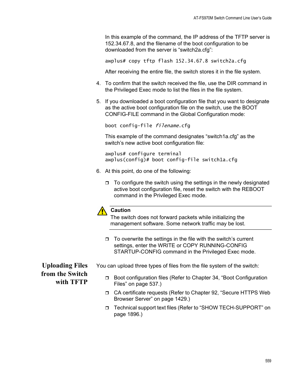 Uploading files from the switch with tftp | Allied Telesis AT-FS970M Series User Manual | Page 559 / 1938