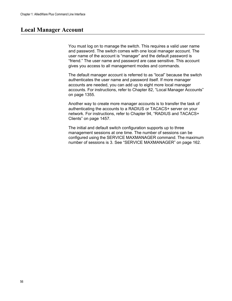 Local manager account | Allied Telesis AT-FS970M Series User Manual | Page 56 / 1938