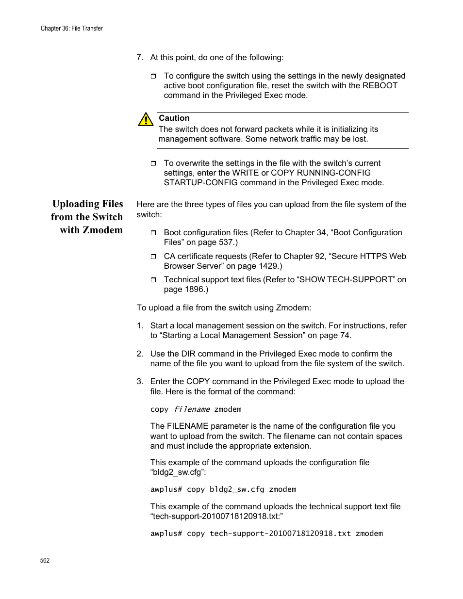 Uploading files from the switch with zmodem | Allied Telesis AT-FS970M Series User Manual | Page 562 / 1938