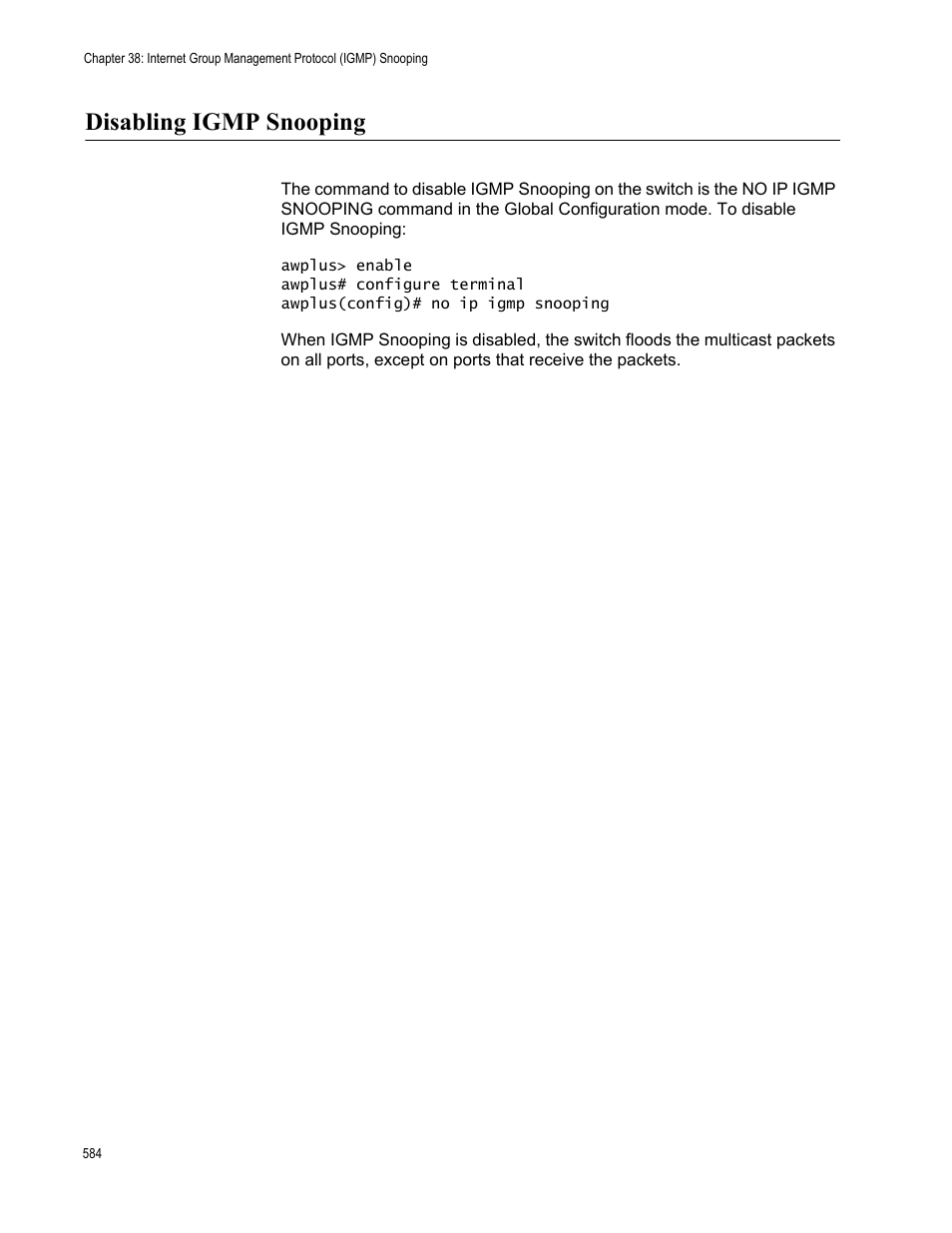 Disabling igmp snooping | Allied Telesis AT-FS970M Series User Manual | Page 584 / 1938