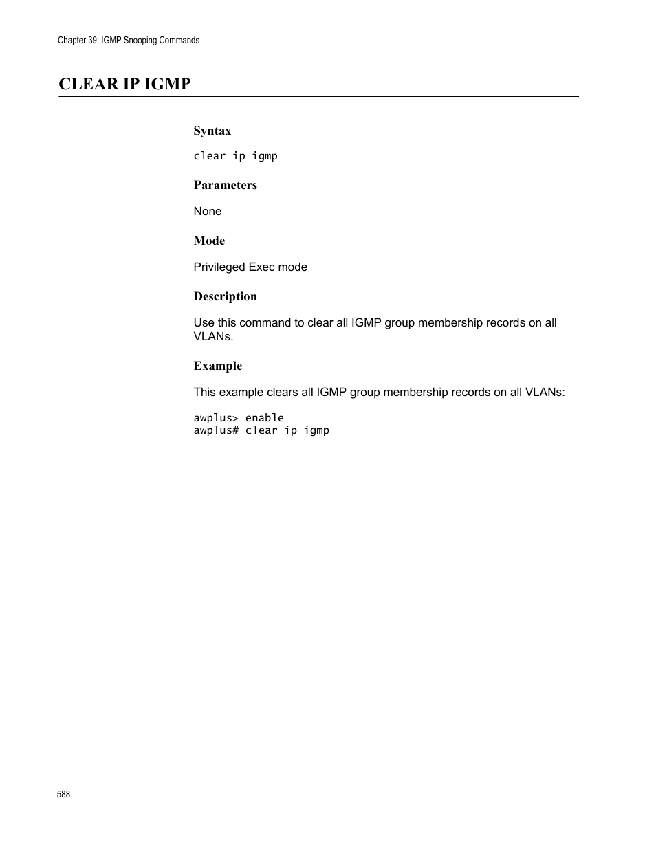 Clear ip igmp | Allied Telesis AT-FS970M Series User Manual | Page 588 / 1938