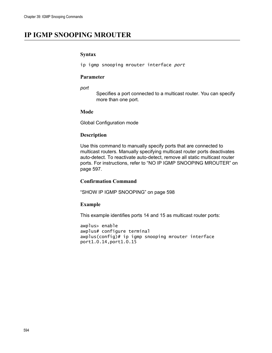 Ip igmp snooping mrouter | Allied Telesis AT-FS970M Series User Manual | Page 594 / 1938