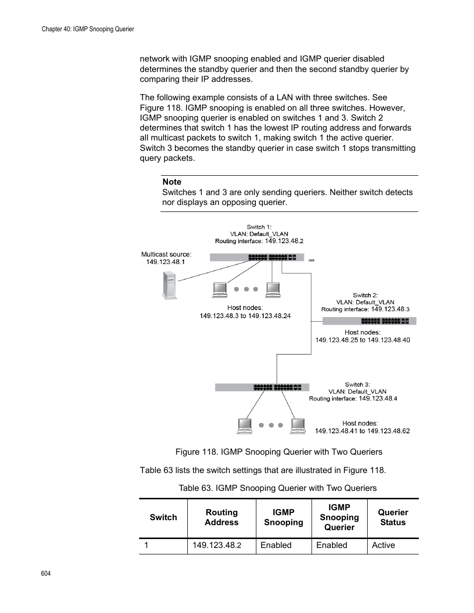 Table 63. igmp snooping querier with two queriers | Allied Telesis AT-FS970M Series User Manual | Page 604 / 1938