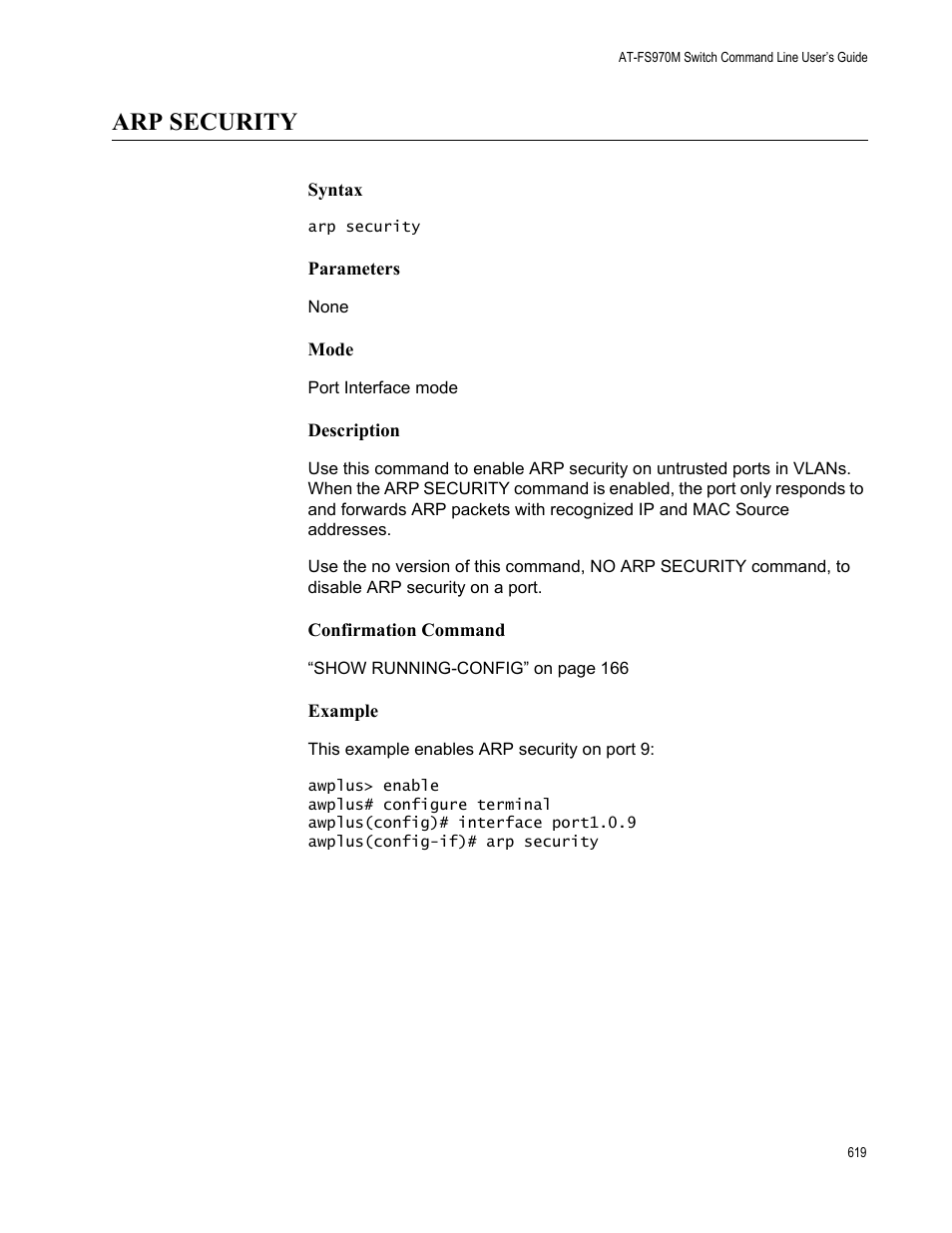 Arp security | Allied Telesis AT-FS970M Series User Manual | Page 619 / 1938