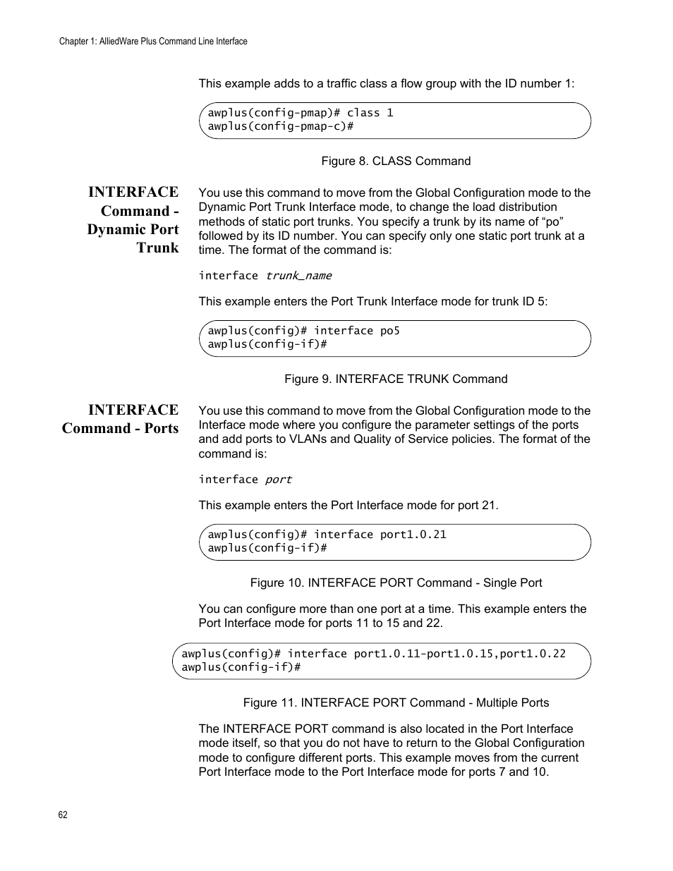 Interface command - dynamic port trunk, Interface command - ports | Allied Telesis AT-FS970M Series User Manual | Page 62 / 1938