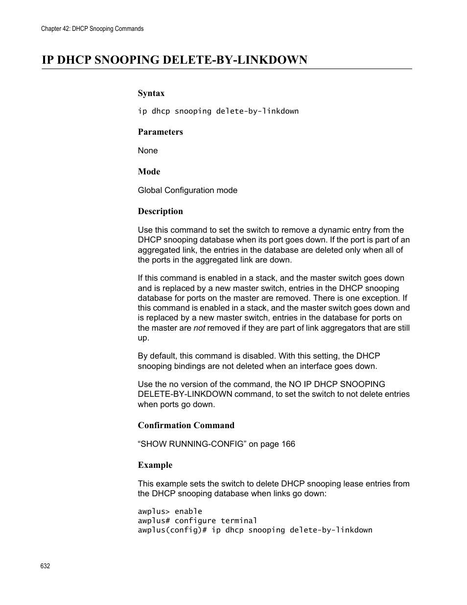 Ip dhcp snooping delete-by-linkdown | Allied Telesis AT-FS970M Series User Manual | Page 632 / 1938