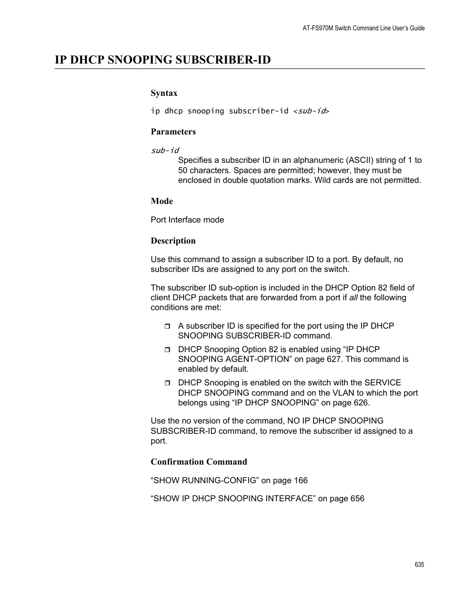 Ip dhcp snooping subscriber-id | Allied Telesis AT-FS970M Series User Manual | Page 635 / 1938