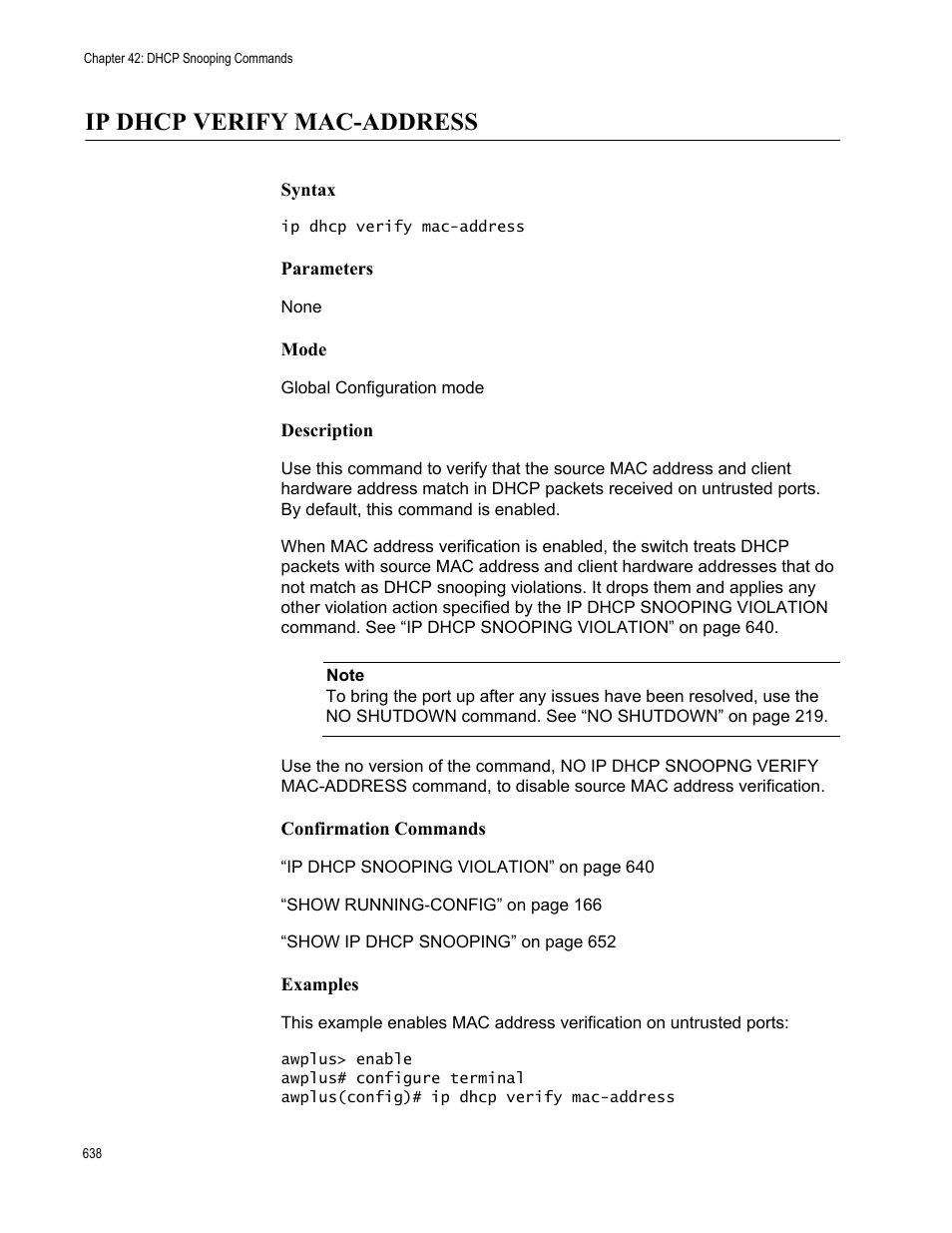 Ip dhcp verify mac-address | Allied Telesis AT-FS970M Series User Manual | Page 638 / 1938