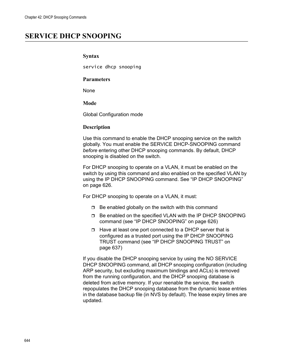Service dhcp snooping | Allied Telesis AT-FS970M Series User Manual | Page 644 / 1938