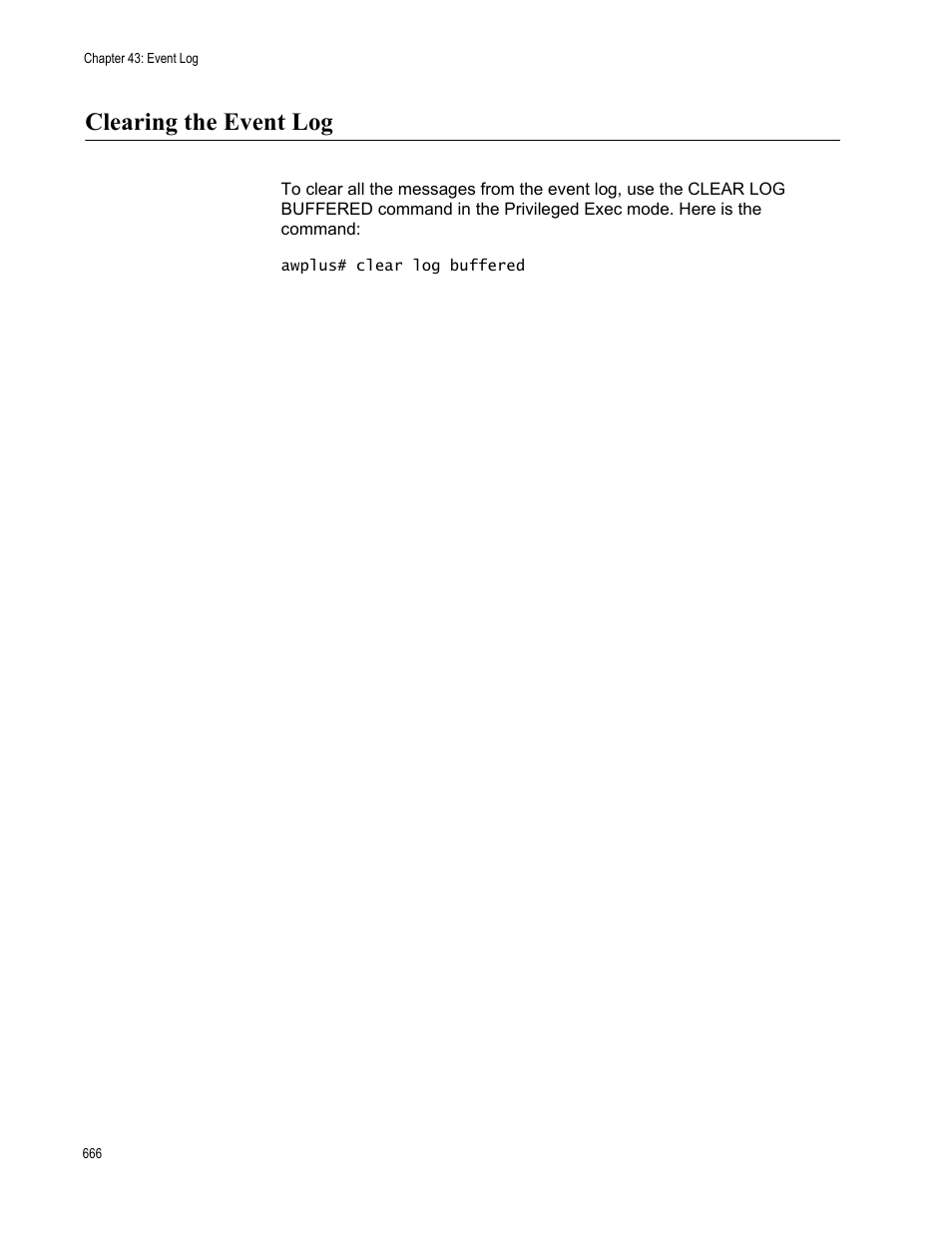 Clearing the event log | Allied Telesis AT-FS970M Series User Manual | Page 666 / 1938