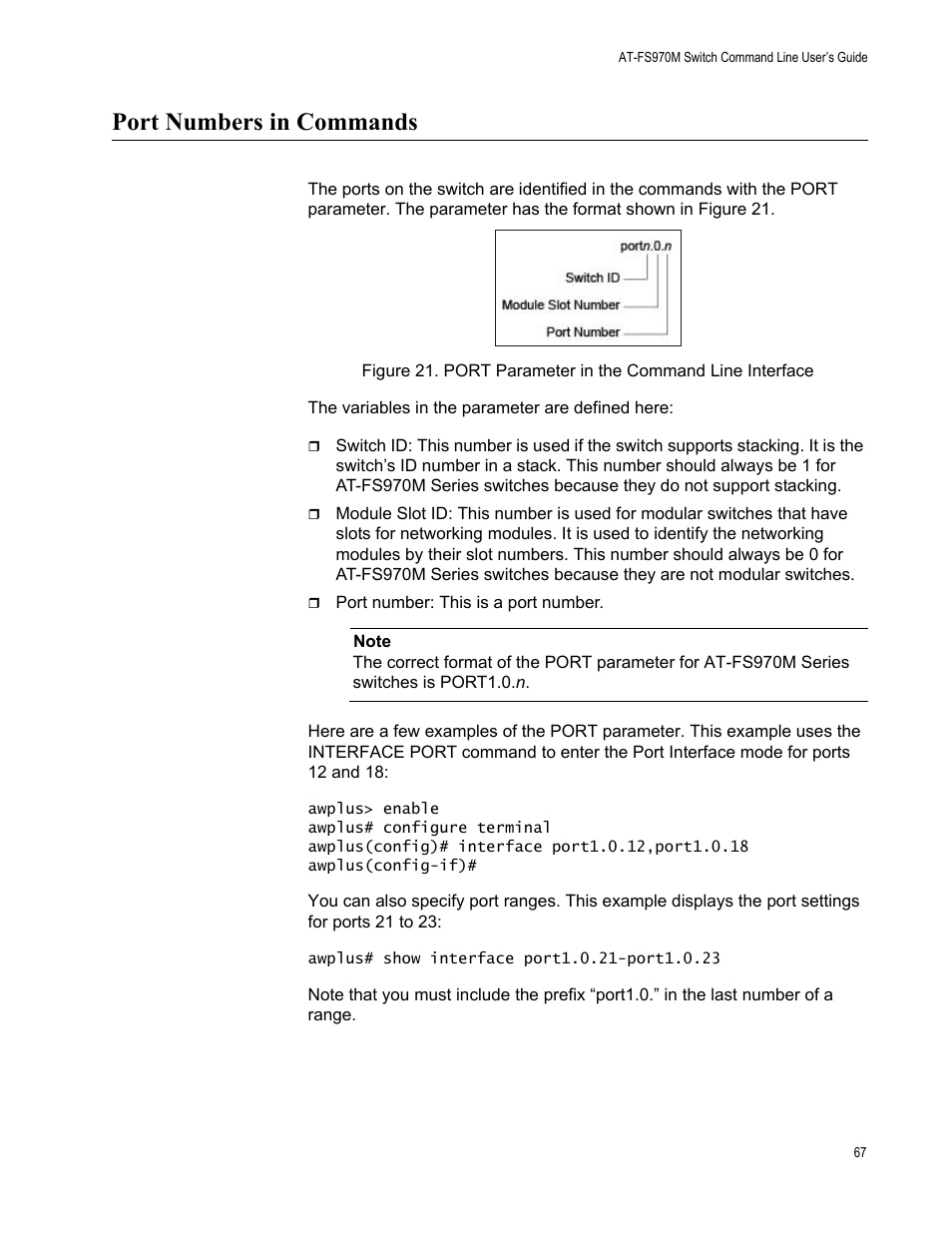 Port numbers in commands | Allied Telesis AT-FS970M Series User Manual | Page 67 / 1938